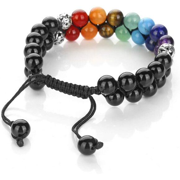 7 Black Agate Crystals Yoga Stone Bead Chakra Relax Bracelet for Womens Mens - Picture 5 of 7